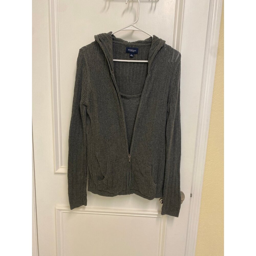 Sonoma Charcoal Grey Hooded Zip Sweater w/built in Cami Size X-Large-Runs small